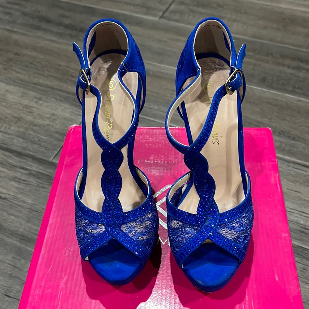 Blue lace heels
